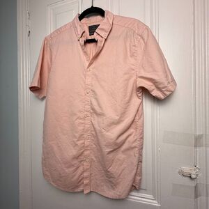 100% Cotton Shirt Mens Medium Pink Slim Fit Button Down Short Sleeve Beach Top